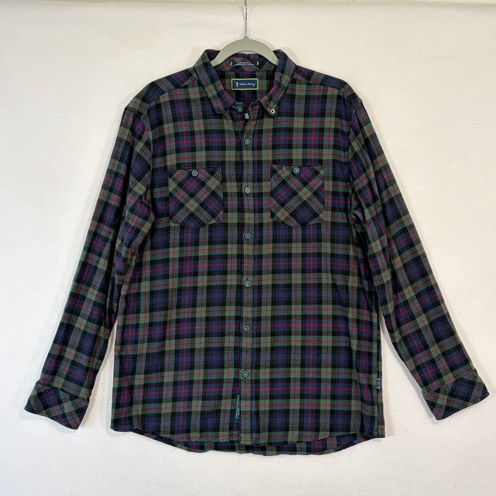 William Murray Flannel Shirt Men’s Large Blue Green Plaid Soft Warm Classic